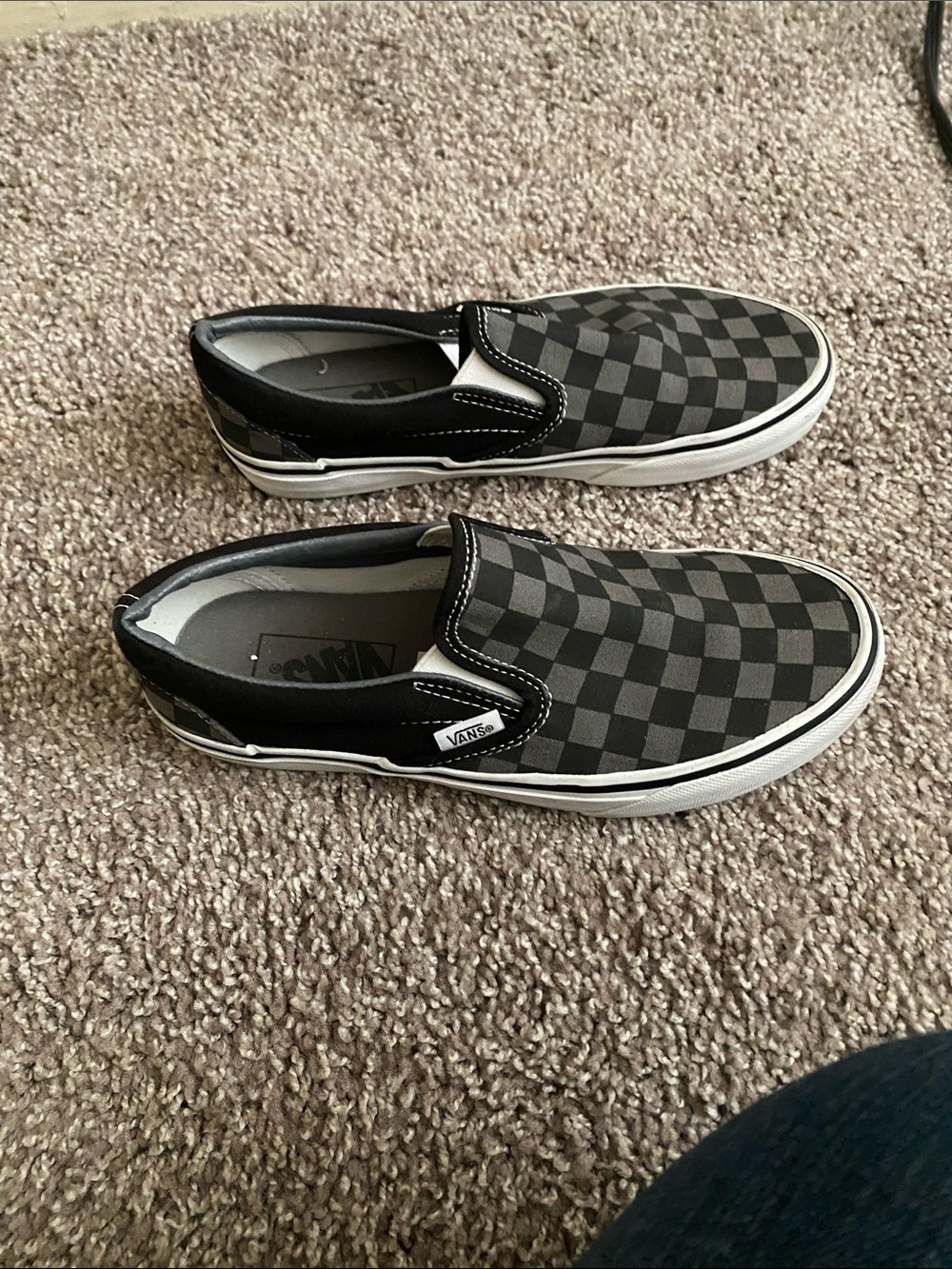Women’s Vans Slip-On Checkerboard Canvas Loafers in Black and Gray - Picture 4 of 5